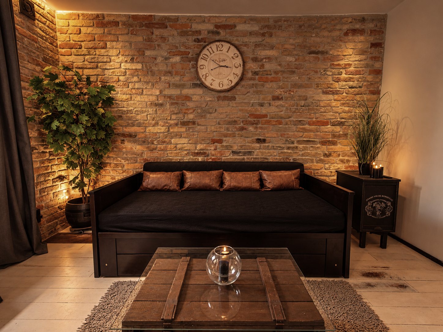 BUNKER loft – meleg fényű nappali